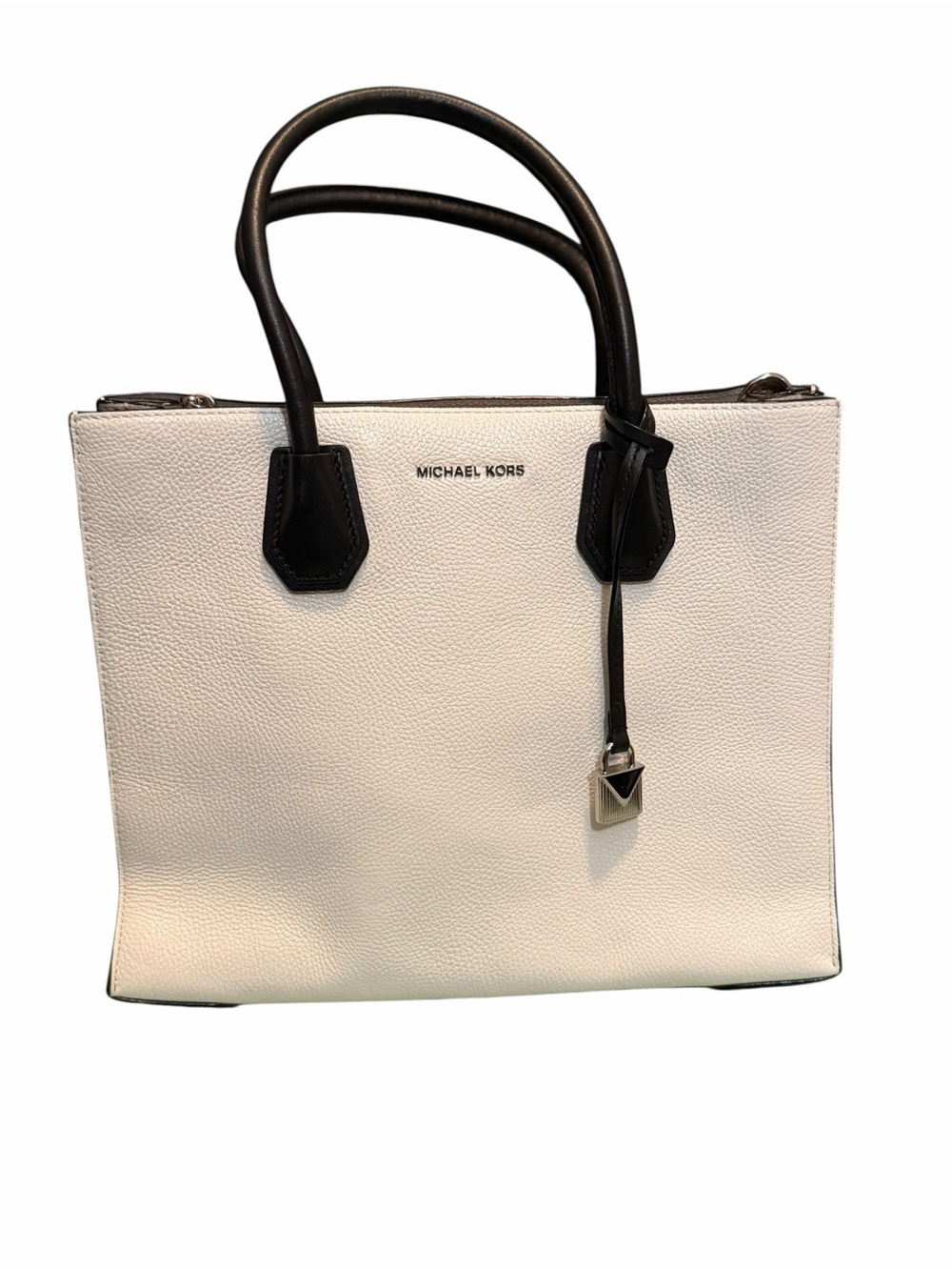 Michael Kors White & Black Mercer Leather Tote Bag